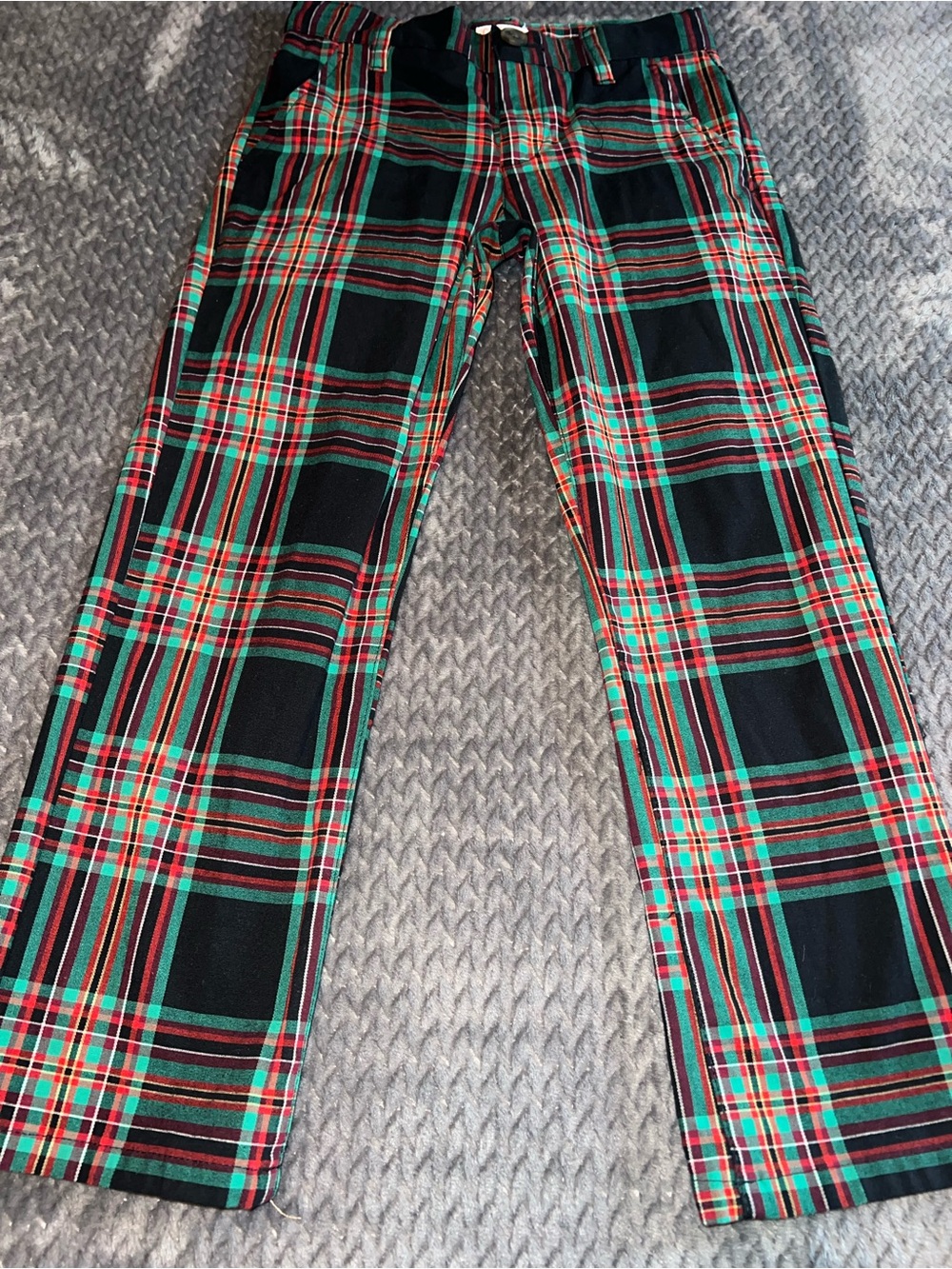 Cat & Jack Black Plaid Pants with Red and Green Tartan